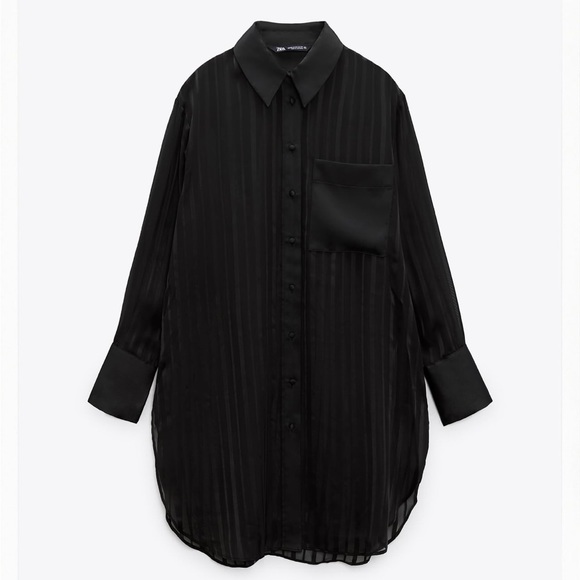 NWT Zara SemiSheer Longline Oversized Blouse - Picture 1 of 1